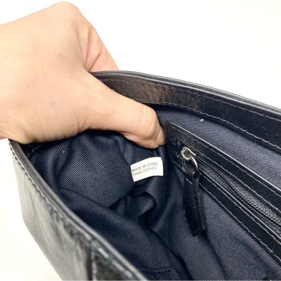 Sam Edelman Black Snakeskin Patchwork 100% Leather Edgy Trendy Envelope Clutch - Picture 8 of 8